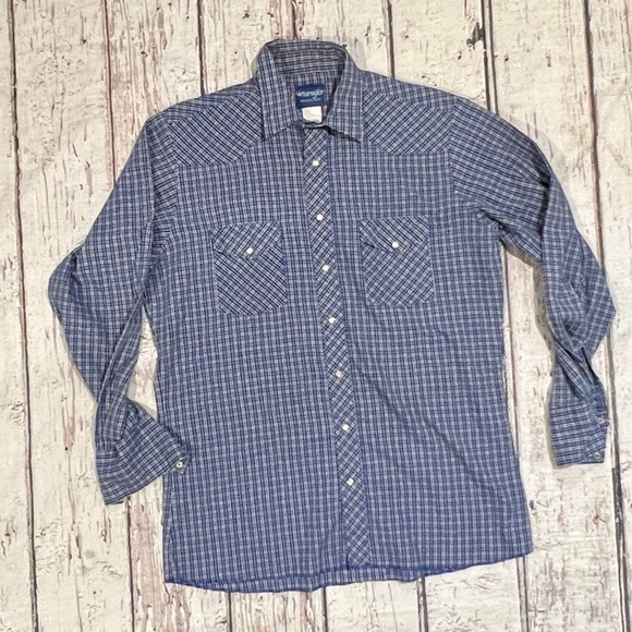 Wrangler Pearl Snap Cowboy Rancher Western Button Down Plaid Long Sleeve Shirt - Picture 1 of 6